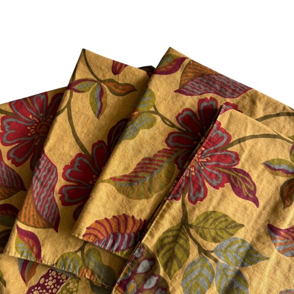 Handcrafted Cotton Napkins Set Of Four Reversible Warm Florals/Stripe 20'x20' - Picture 4 of 11